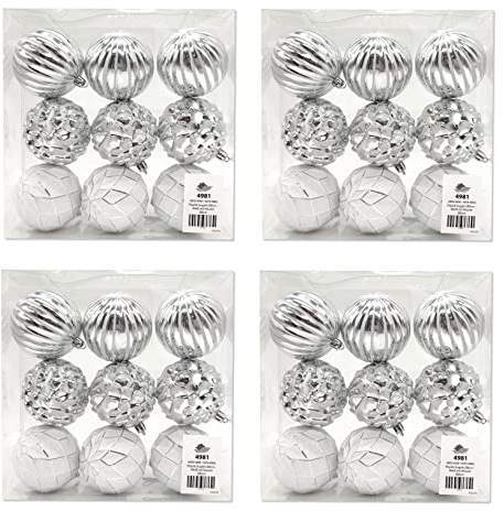 Kunststoff Weihnachtskugel Ø 8cm weiß Silber Deko Christbaumschmuck 4 Sets - 36 Kugeln