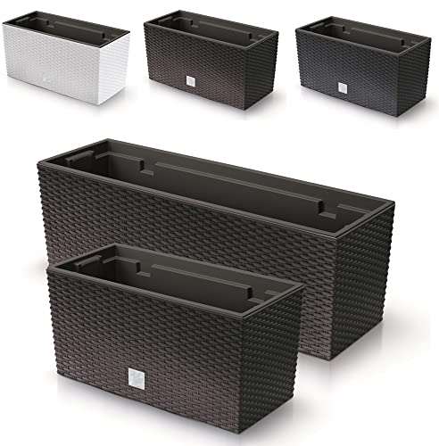 R.G. Blumenkasten Blumentopf Balkonkasten Pflanzkasten Blumenkübel DRC Rattan Optik mit Pflanzeinsatz (400 Umbra)