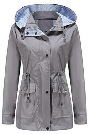 MODFUL Women Long Sleeve Rainproof Jacket Waterproof Windbreaker Hooded Lightweight Windproof Outdoor Coat(Grey,M)