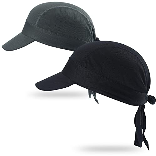 Arcweg Bandana Cap Kopftuch Mit Schirm Atmungsaktiv Pirat Kappe UV Schutz Verstellbar Bikertuch Radsport Mützen Schnelltrockned Schwarz+Dunkelgrau