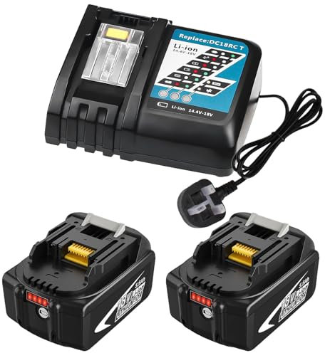 TOPBATT 2pcs BL1860 5,5Ah replacement battery for Makita battery 18V for Makita charger 18V DC18RCT charger Compatible for 14.4V-18V BL1860B BL1850B