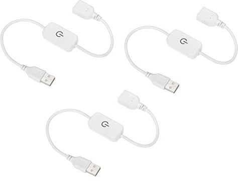 sourcing map LED Touch Inline Dimmer 5V 3A USB Cord Tact Switch Controller for Single Color Emitting Diode Strip Light, White, Pack of 3