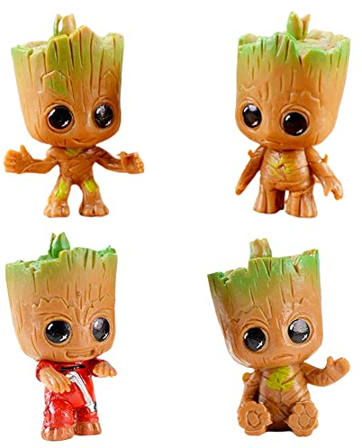 Baby Groot Figures Birthday Party Supplies, 4pcs Baby Groot Collectible Figure, Mini Figuren Set, Theme Figure Set, Cake Toppers Figures for Kids Birthday Decor Ornaments Party Supplies