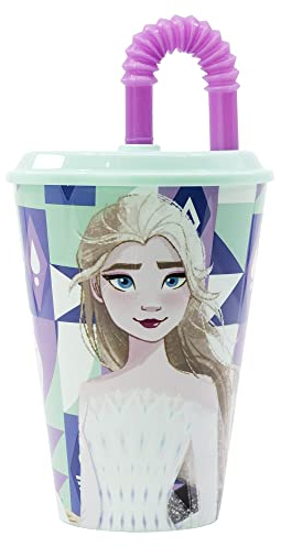 Stor Vaso Infantil Reutilizable con Tapa y Pajita de 430 ml de Frozen