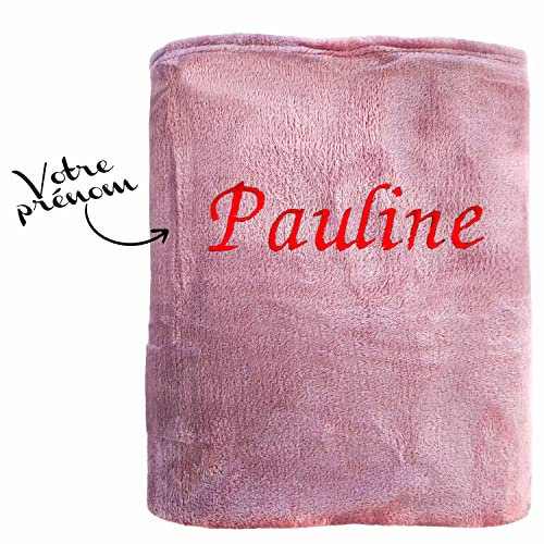 KDO MAGIC - Personalisierte Decke - Gestickter Vorname - Fleecedecke Bestickt - 125x130 cm - Geschenkidee für den Muttertag, Weihnachten (Rosa)
