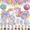 131 Stück Partygeschirr Set mit Party Deko, 16 Gäste Pappteller Serviette Pappbecher Kindergeburtstag Deko Banner Balloon Folienballon Tortendekoration Cupcake Deko (Einhorn)