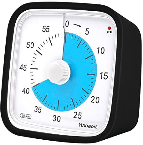 Yunbaoit Minuteur visuel Noir amélioré avec étui de Protection, Compte à rebours Silencieux de 60 Minutes pour Enfants et Adultes avec Rappel de Faible Puissance VT01 (Noir Bleu)