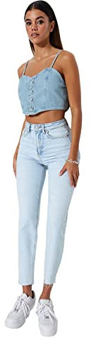 TRENDYOL Damen Gerade Mama Hohe Taille Jeans, Hellblau, 42