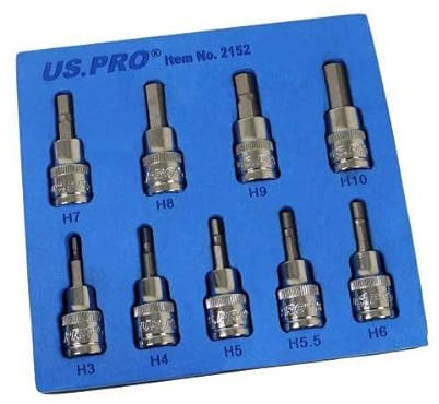 US PRO Tools 9PC 3/8 DR Hex Allen Bit Sockets 48mm Long 3-10mm 2152
