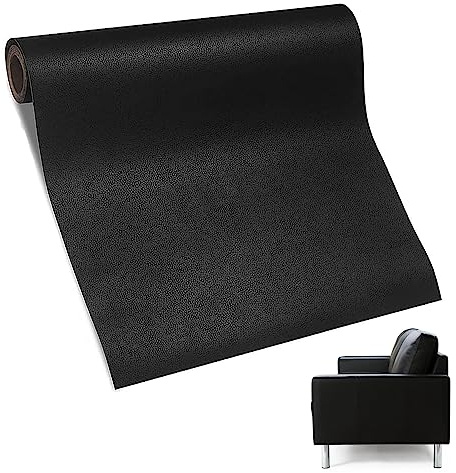 Patch de Réparation en Cuir, Rouleau Adhesif 50 x 137cm, Simili Cuir Autocollant pour Canapés, Sièges de Voiture, Sacs à Main, Vestes, Bricolage, Artisanat (Noir)