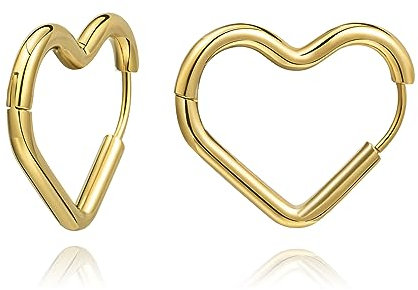 YeGieonr Gold Creolen Ohrringe für Damen, Leichte Edelstahl Verdrehte Rechteckige Ohrringe mit 18K Echtem Vergoldete, Hypoallergen Modeschmuckgeschenke für Frauen und Mädchen (Herz Creolen)