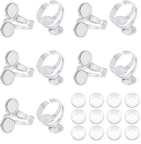 UNICRAFTALE DIY Manschettenringe Größe 10 1/2 Offenes Manschettenring Lünetten Tablett Doppel Fingerring Messing Cabochon Ring Basen Mit Glascabochons Manschettenringe Set Für Ringherstellung