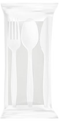 Virsus Set 500 Posate TRIS RIUTILIZZABILI di colore TRASPARENTE: Forchetta, Cucchiaio, Coltello e Tovagliolo 2 veli, Lunghezza stoviglie 18cm, lavabili 125 cicli in lavastoviglie