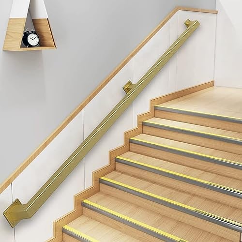 Modern Stair Banister Handrail for Walls - Complete Kit, Gold Metal Wall Mounted Handrails Railings for Indoor Loft Villa Corridor - Complete Kit. (Size : 13.1ft/4m)