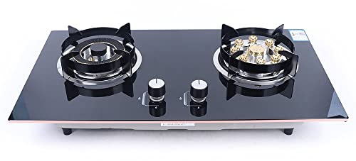 Table de cuisson à gaz de 40,6 x 73,7 cm, 2 brûleurs à gaz avec 2 boutons en métal, plaque de cuisson à gaz intégrée en acier inoxydable, cuisinière à gaz naturelle intégrée for cuisine, camping-car,