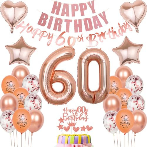 Luftballons 60 Geburtstag Dekoration Frau Ballon Deko 60. Geburtstag Frauen rosegold Geburtstagsdeko 60 jahre Frau Tortendeko 60.geburtstag Frauen birthday Party Deko 60