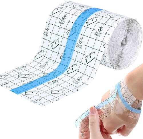 Eowppue Esparadrapo transparente impermeable 15 cm x 5 m, curita para ducha, película para tatuajes, set de apósitos impermeables