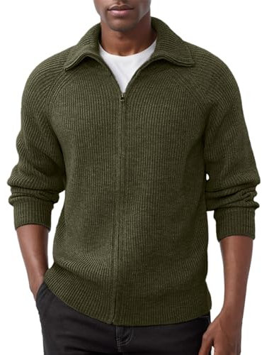 MILAX Fleece Lined Winter Coat Mens Knitted Cardigans Full Front Zip Closure Zipper Cardigan Slim Fit Cable Knitted Zip Up Sweater Mens Chunky Knitted Sweater Cardigan