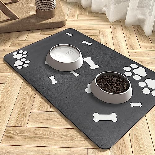 Dog Food Mat Absorbent: Cat Feeding Mat - 40 x 60 cm Dog Mat for Bowls - Non Slip Pet Food Mat Food Grade Anti Slip Grey Pet Mats for Bowls Floors Wipe Clean
