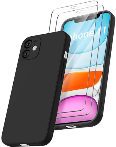 Little Boutik Coque Silicone Noir + Verres Trempes X2 pour iPhone 11