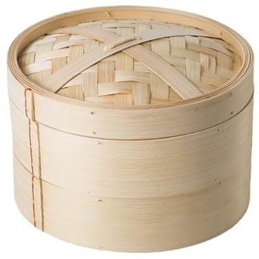 Soulnioi Bamboo Steamer 20CM, Two-Tier Food Steamer Basket/Dim Sum Steamer, Includes Bamboo Lid and 2 x Bamboo Baskets, Great for Asian Cooking, Buns, Dumplings, Vegetables, Fish