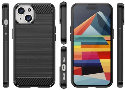 Shockproof Case For New iPhone, Slim Carbon & Brushed TPU Phone Back Cover Stylish & Durable(For Apple iPhone 14,Black)