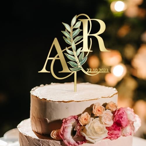 Party to Be Cake Topper Hochzeit Personalisiert Hochzeitstorte Deko in Acryl Custom Braut und Bräutigam Tortenstecker mit Namen Initialen (Design 03)