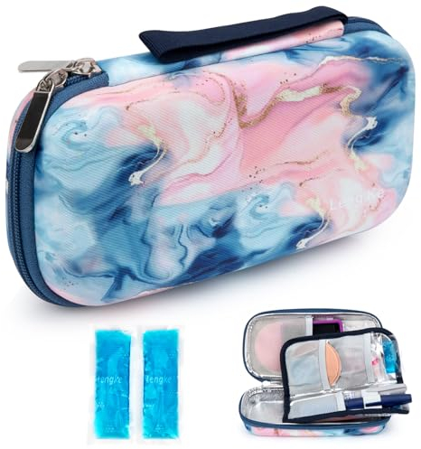 YOUSHARES Insulin kühltasche Reise Etui - TSA Medikamente Eva Kühlbox Unterwegs Diabetiker Tasche für Glukose-Meter, Epipen, Insulin Pen, Andere Diabetes Zubehör mit 2 Kühlakkus (Treibsand Rosa)