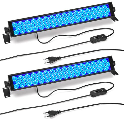 Anpro 2-Pack 72W Schwarzlichtlampe, LED UV Schwarzlicht Set mit 3 Fluoreszenzbändern, Schwarzlicht Party, Schwarzlicht für Glow-Party, Bühnenbeleuchtung, Halloween-Dekorationen