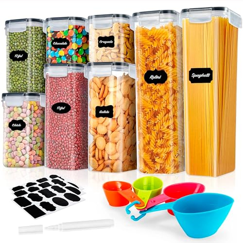 JUPPLIES Botes Cocina Almacenaje 8 Piezas - Recipientes Herméticos para Alimentos - Tarros Cocina Almacenaje de Plastico - Contenedores para Cereales, Pasta, Granos, Harina (8 Piezas)