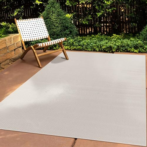 In & Outdoor Teppich Wetterfest Wohnzimmer Balkon Küchenteppich Terrassenteppich Flachgewebe Sisaloptik Meliert Einfarbig weiß 120x160 cm
