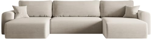 Kaiser Möbel, Sofa mit schlaffunktion, mit Bettkasten, Schlafsofa Capri, Designer U-Form Sofa, Modern Design Couch, Polsterecke, Freistehend, Stoff POSO Ecru