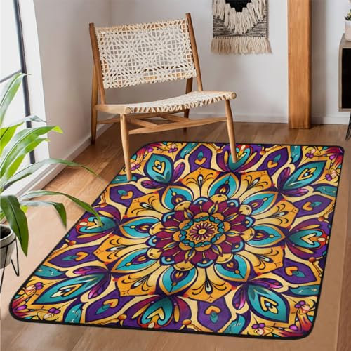 TropicalLife Flora Teppich, Mandala, rutschfest,, Wohnzimmer, Esszimmer, 99 x 152 cm