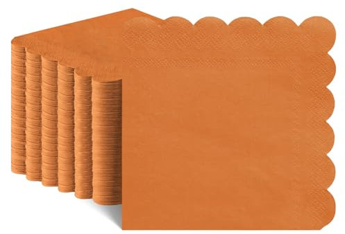 NatNarr 120 Stück Servietten Orange, Papier Party Servietten Gewellte Cocktailservietten für Herbstpartys Halloween Erntedankfest Geburtstage Hochzeiten, 5 x 5