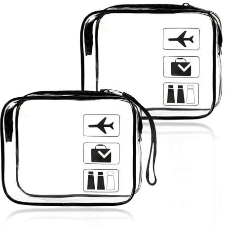 2 Stück Kulturbeutel Transparent,Kosmetiktasche Durchsichtig,Flugzeug PVC Kosmetiktasche,1 Liter Beutel Flugzeug Handgepäck,Transparente Tasche Flughafen-konforme,Reisezubehör für Männer,Frauen