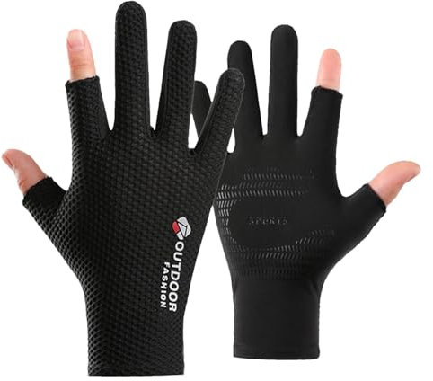 Zasdvn Outdoor-Angelhandschuhe, Touchscreen-Handschuhe, Zwei-Finger-Schnitt, UV-Handschuhe, Sonnenhandschuhe, Radfahren, UV-Schutz, Handschuhe für Outdoor, Jagd