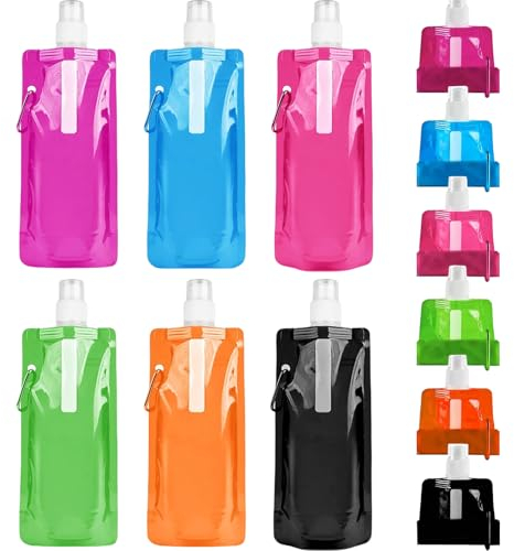 JRYBXS Faltbare Trinkflasche, Trinkflasche Faltbar, 6 Stück Faltbare Trinkflasche 500ML, Wiederverwendbare, für Outdoor-Sport, Reisen, Radfahren Und Wandern(Blau+Grün+Rosenrot+Rosa+Schwarz+Orange)