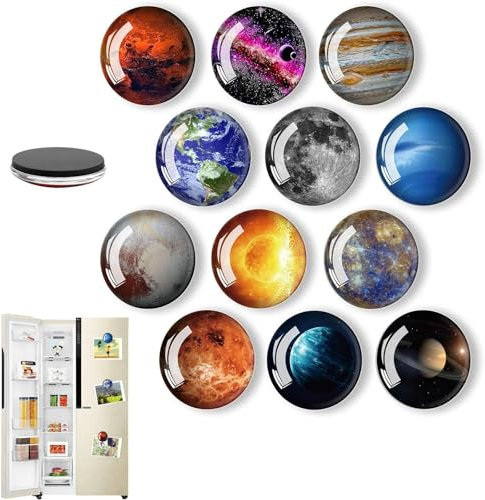 Huamirra 12 Stück Kühlschrankmagnete, Planetarische Muster, Modern, Weltraum-thematisch, Glas, Magnet