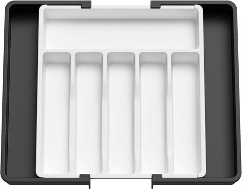 Lifewit Besteckkasten für Schubladen 40 50, Kunststoff Besteckeinsatz (Tiefe 38 cm), erweiterbare Besteckschublade Einsatz, Schubladen Organizer Küche für Besteck, Cutlery, Geschirr, Weiß und Schwarz