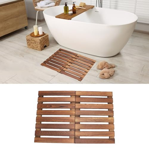 Badematte Holz, Faltbare Duschmatte rutschfest Badezimmermatte Bambusmatte Holzduschmatte Badewannenmatte Antirutschmatte für Dusche und Sauna