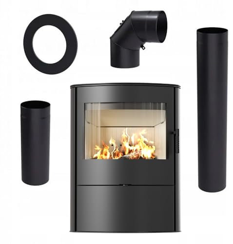 KRATKI Kaminofen aus Stahl Rollo 2 bereit Satz Ø 150 10 kW mit Raumluftunabhängig, Akkumulatorenscheiben blass Verkleidung, freistehend, BImSchV 2, Staubauslass, 150 mm, EEK A Kaminofen HKI