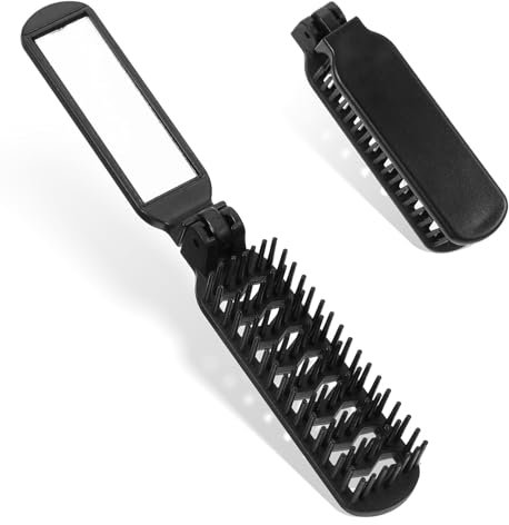 2 Stück Reise Haarbürste, Kleine Haarbürste, Reisehaarbürste mit Spiegel und Durchbrochenem Design für Damen und Herren, Haarbürste Klein, Reisehaarbürste, Klappbürste, Antistatische Mini Haarbürste