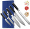 Arbaer Messerset 5-teilig – Kochmesser, Santoku, Universalmesser, Brotmesser, Schälmesser – Japanischen Damastdruck auf der Klinge – Pakka-Holzgriff – in Geschenkbox