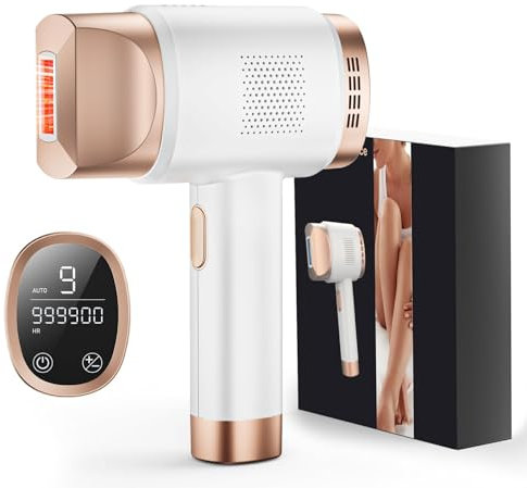 3 en 1 Épilateur Lumière Pulsée avec Grand Écran LCD, Épilateur Laser avec 9 Niveaux D'énergie, 999 900 Flashs, 2 Modes de Contrôle, Épilation Laser Femmes pour Visage, Maillot, Bras et Jambe, Blanc