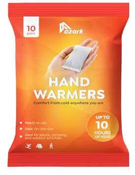 azark Unisex Hand Warmers, Up to 10 Hours, Fast Heating, Pocket-Sized- Ideal for Sports, Winter Activities, Hiking & Camping (10 Pack)