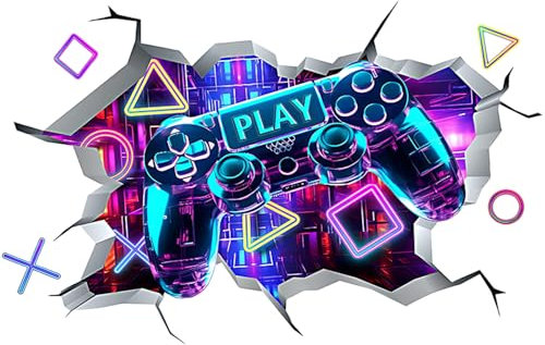 TourKing Neon Gaming Wall Decals, 3D Game Wall Stickers, Gamer Controller, Joystick, Teenagers Boy Bedroom Playroom Wall Decor