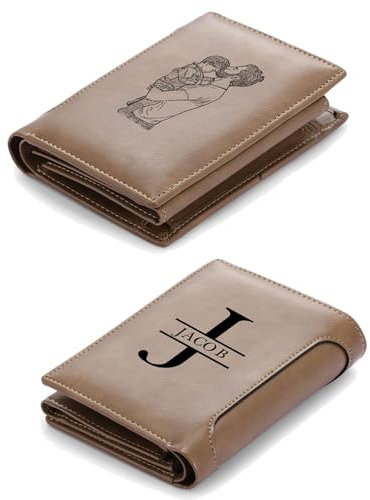 lorajewel Portefeuilles Personnalisés pour Homme Photo Nom Alphabet Gravée Portefeuille en Cuir avec Pochette à Monnaie Cadeaux pour Lui Papa Mari Petit Ami (B)