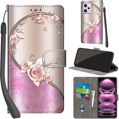 PHINIENLAND Handyhülle für Xiaomi Redmi Note 12 Pro 5G Hüllen Premium Leder Case Klappbar Wallet Magnet Kartenfach Standfunktion Schutzhülle kompatibel mit Xiaomi Poco X5 Pro 5G Cover,Rose