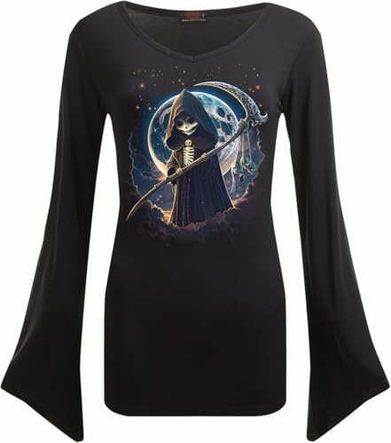 Spiral - Reaperette - V Neck Goth Sleeve Top Black