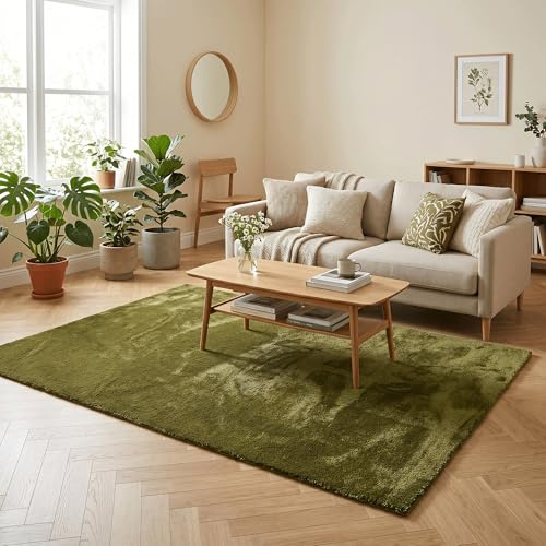 Snapstyle Super Soft Hochflorteppich Livorno Tannengrün – Ideal für Wohnzimmer, Schlafzimmer, Kinderzimmer, Moderne Farben, Verschiedene Größen
